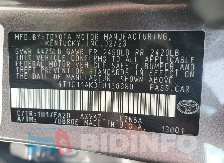 4T1C11AK3PU138680 Photo# 12