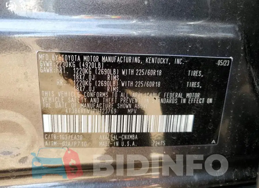 4T3B6RFV2PU123769 Photo# 12