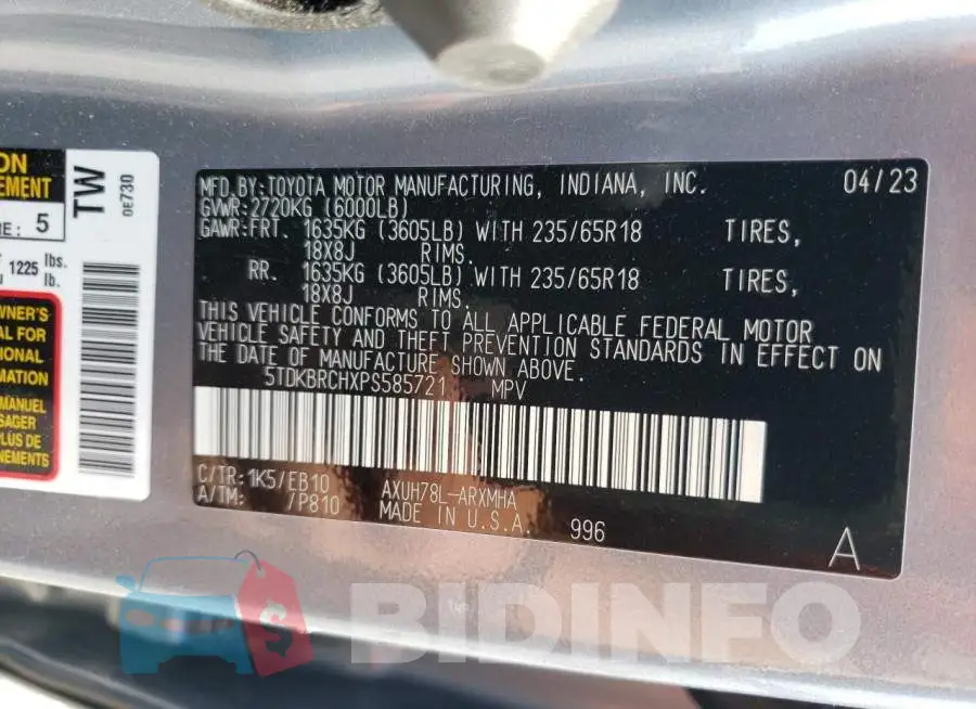 5TDKBRCHXPS585721 Photo# 13
