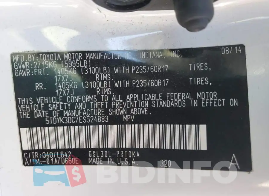 5TDYK3DC7ES524883 Photo# 13