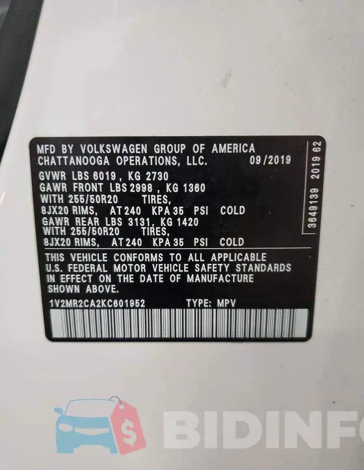 1V2MR2CA2KC601952 Photo# 14