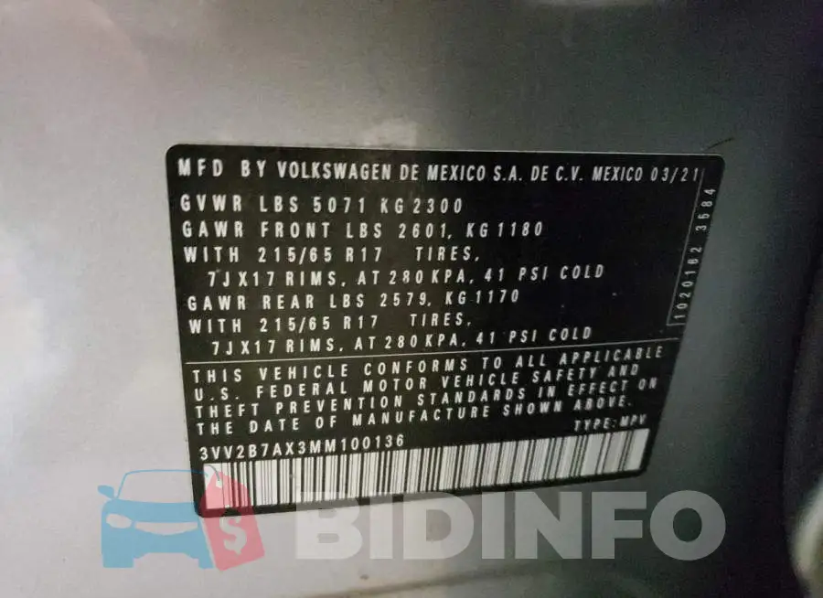 3VV2B7AX3MM100136 Photo# 13