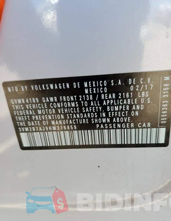 3VW2B7AJ9HM316859 Photo# 12