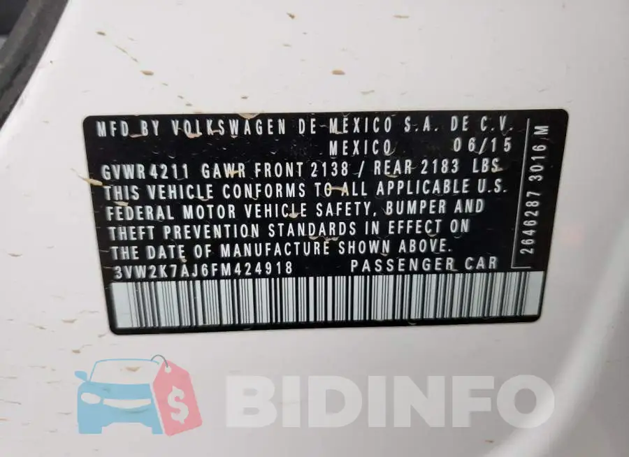 3VW2K7AJ6FM424918 Photo# 12