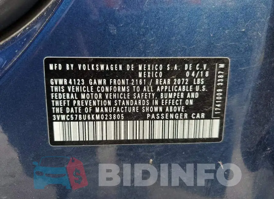 3VWC57BU6KM023805 Photo# 12