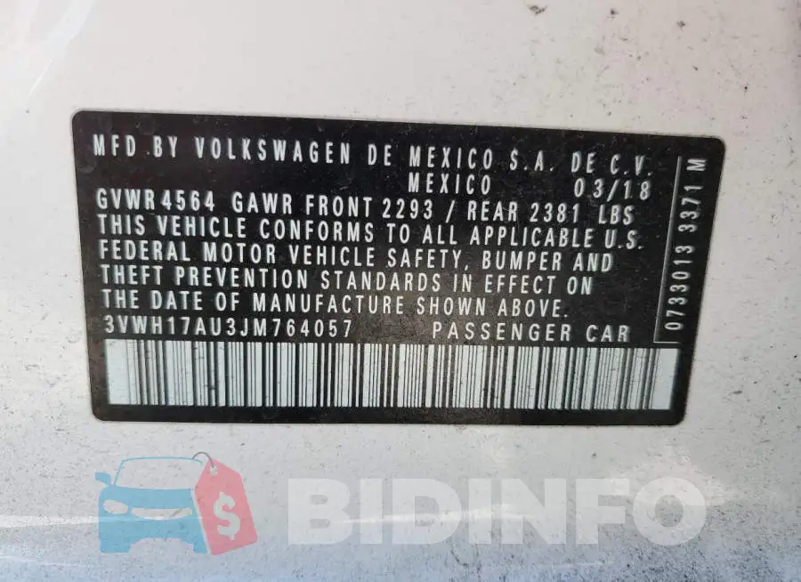 3VWH17AU3JM764057 Photo# 13
