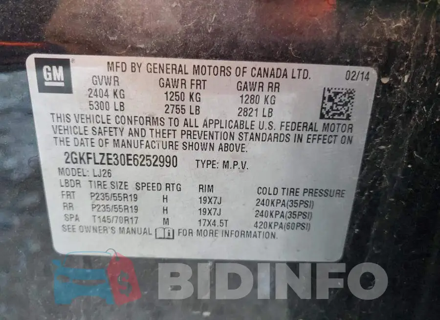 2GKFLZE30E6252990 Photo# 13