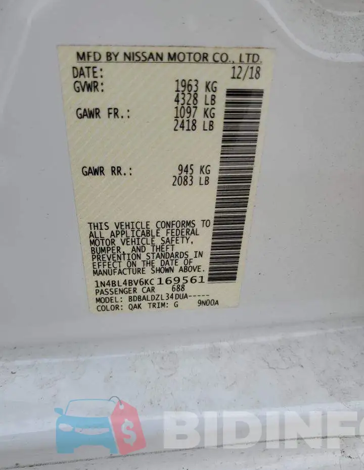 1N4BL4BV6KC169561 Photo# 12