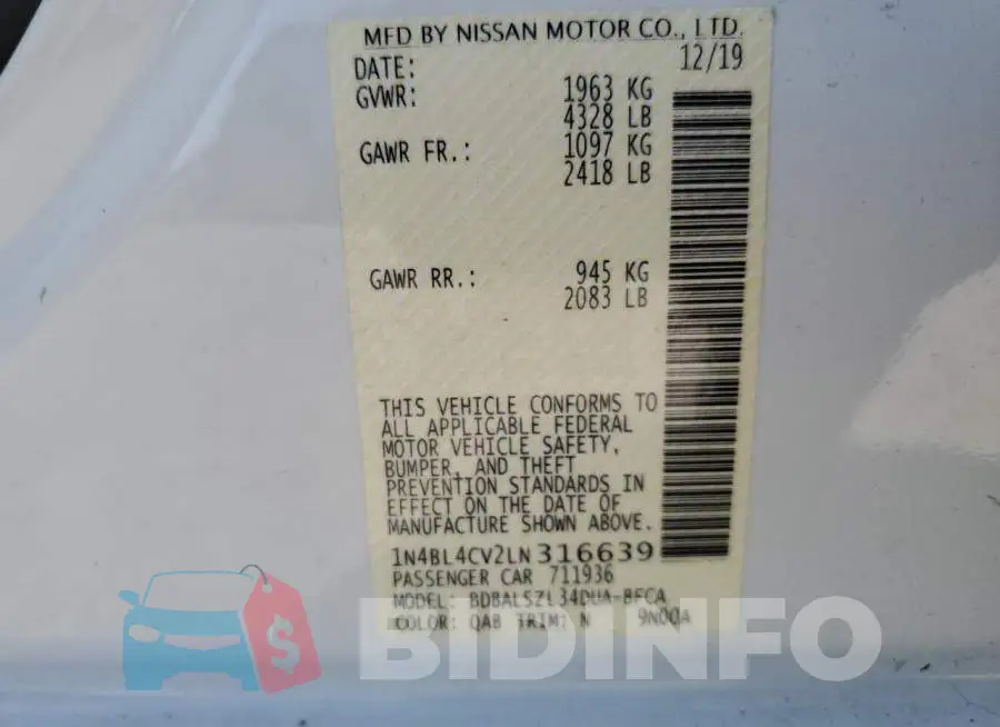 1N4BL4CV2LN316639 Photo# 12