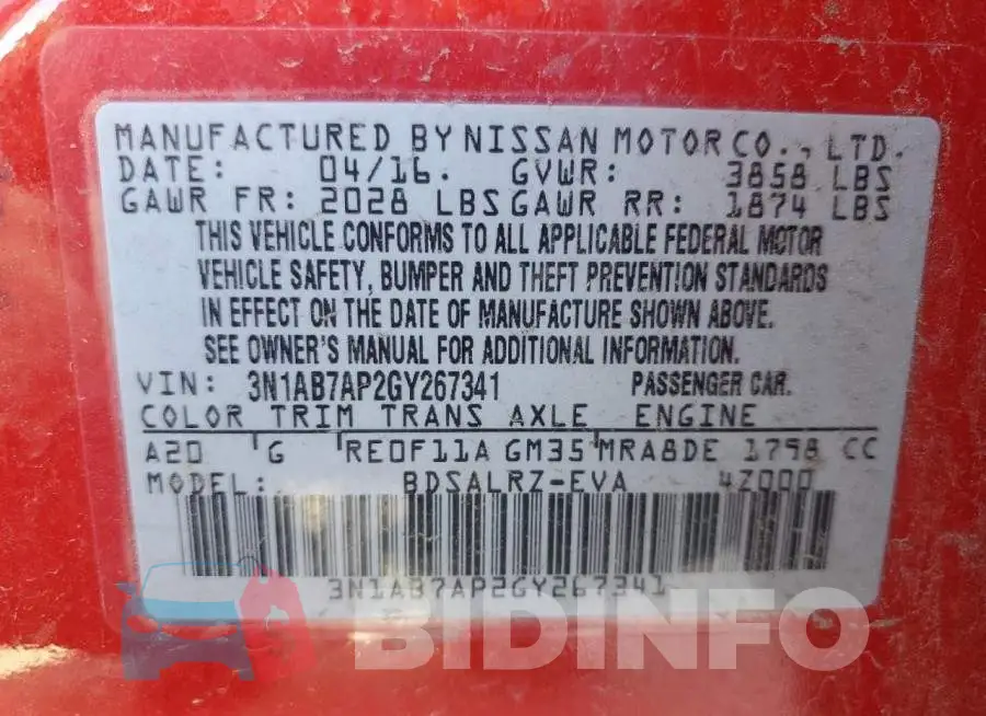 3N1AB7AP2GY267341 Photo# 12