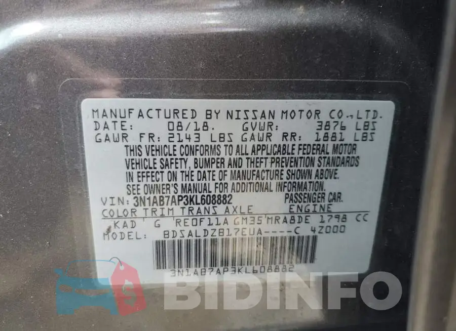 3N1AB7AP3KL608882 Photo# 12