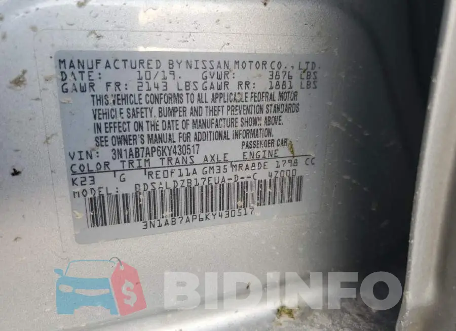 3N1AB7AP6KY430517 Photo# 12
