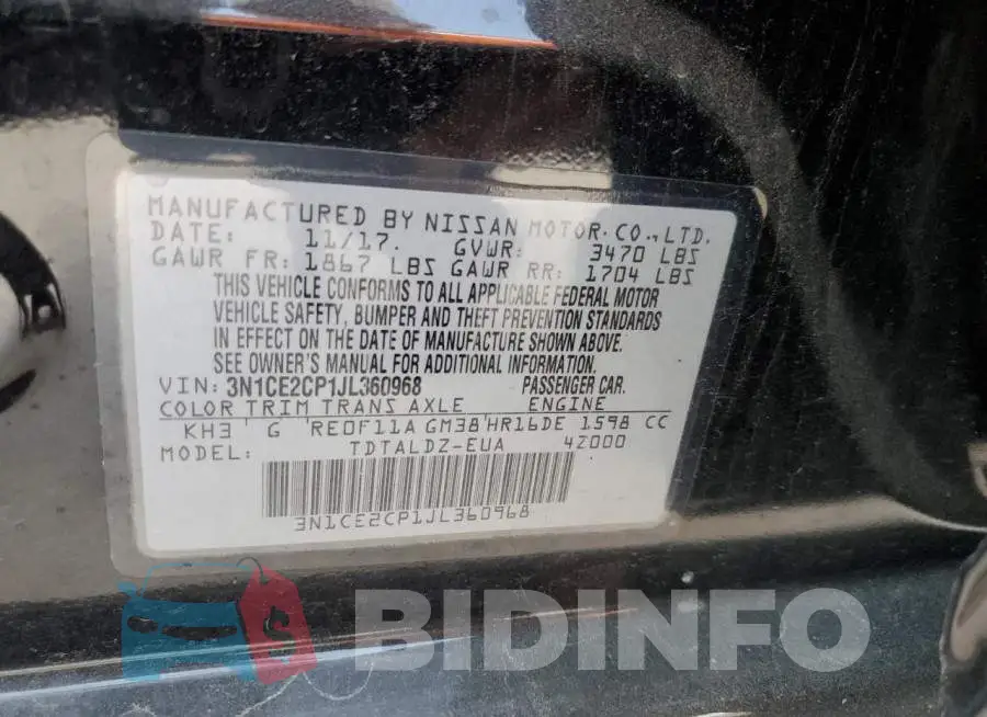 3N1CE2CP1JL360968 Photo# 13