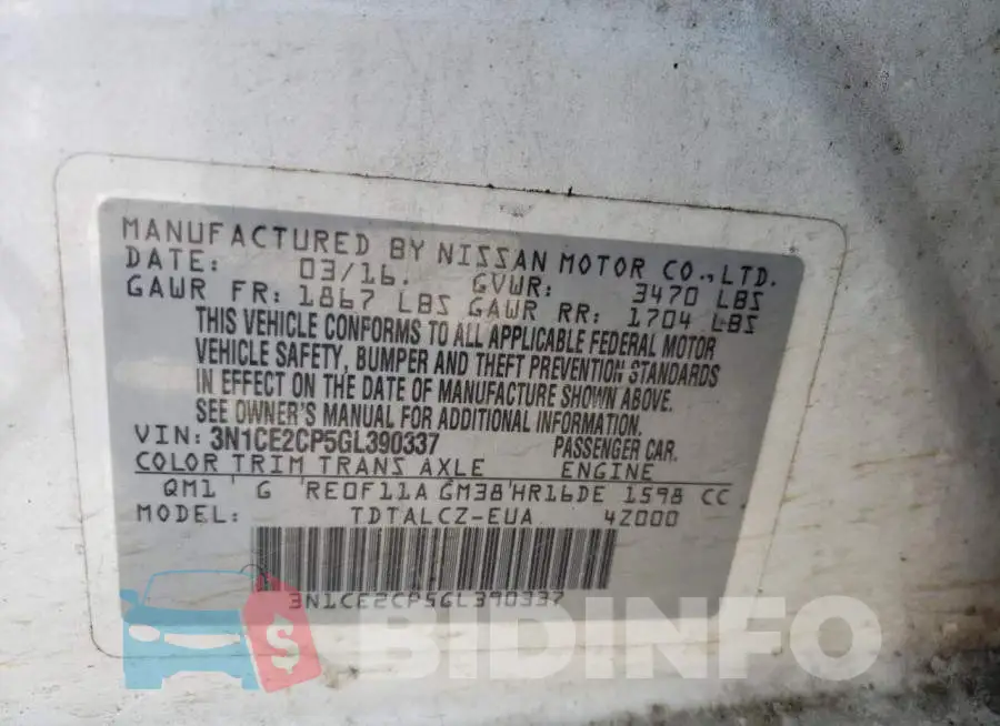 3N1CE2CP5GL390337 Photo# 12
