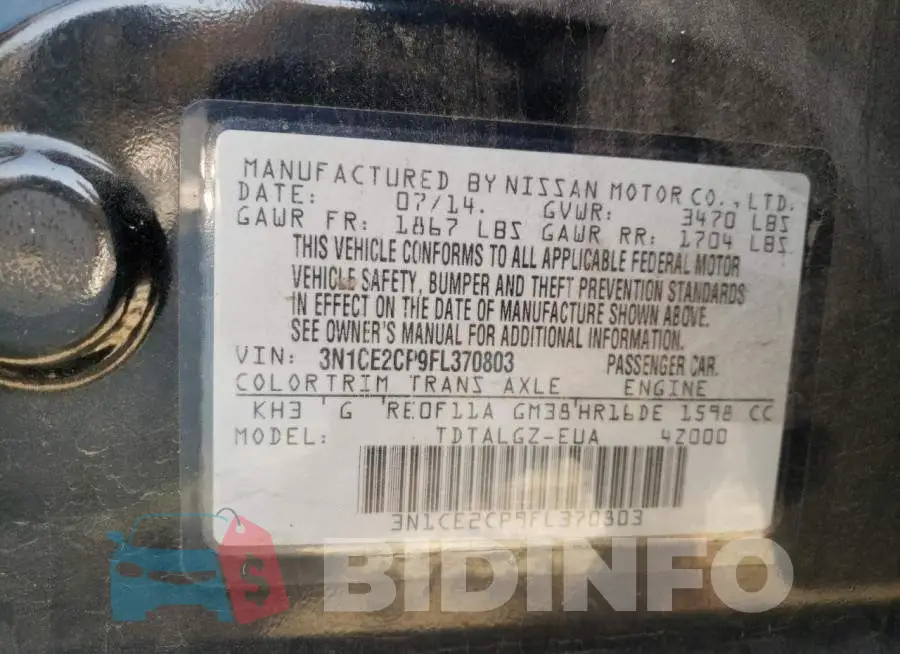 3N1CE2CP9FL370803 Photo# 12