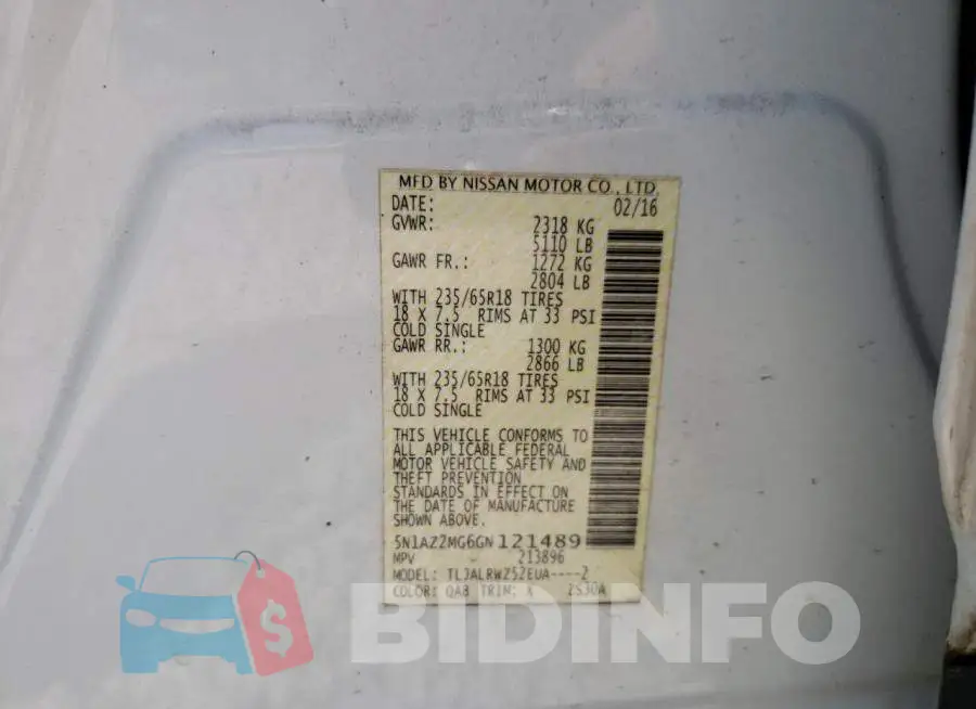 5N1AZ2MG6GN121489 Photo# 13
