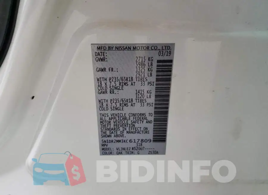5N1DR2MM3KC617809 Photo# 14