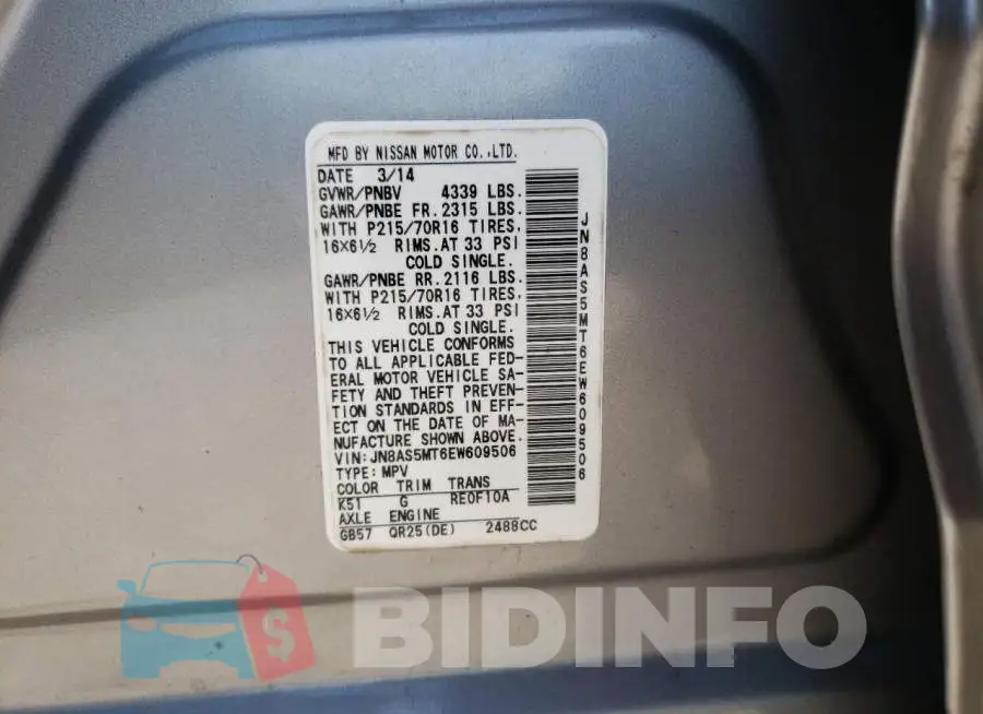 JN8AS5MT6EW609506 Photo# 12