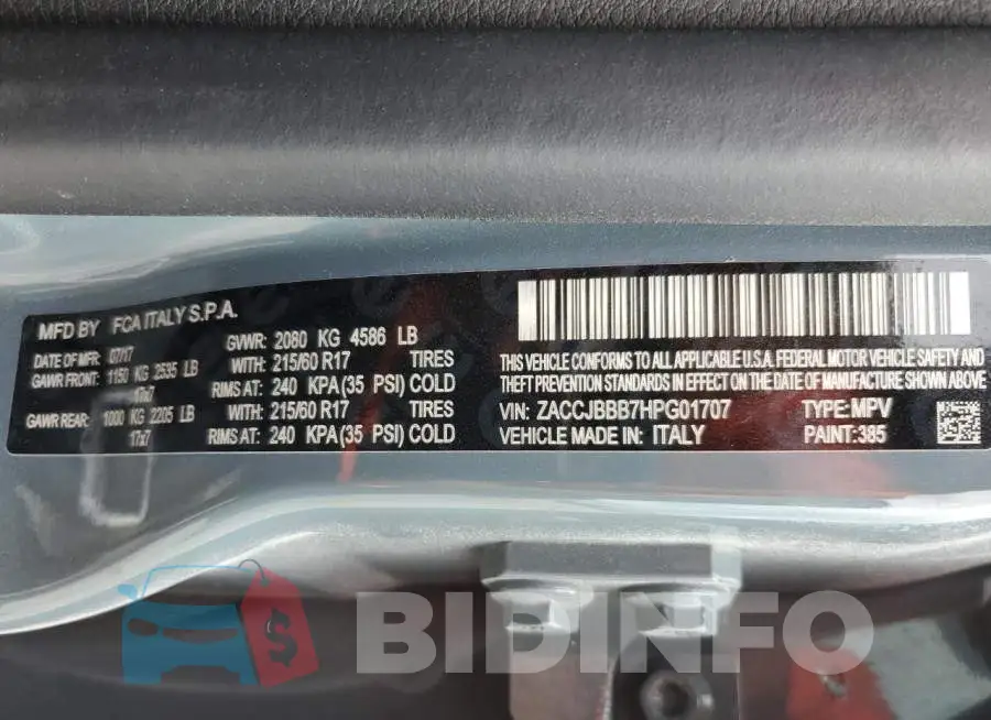 ZACCJBBB7HPG01707 Photo# 12
