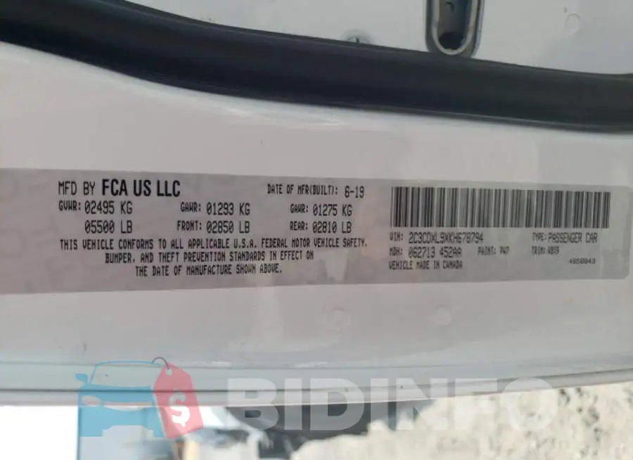 2C3CDXL9XKH678794 Photo# 12