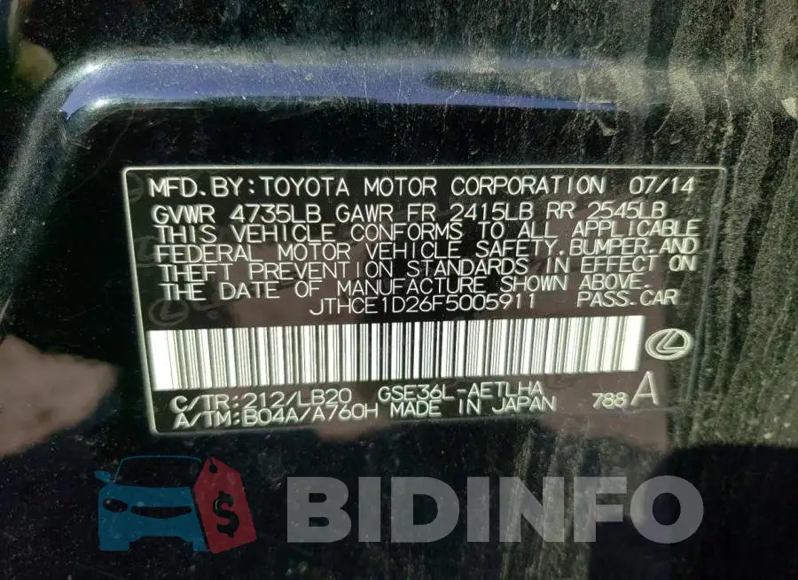 JTHCE1D26F5005911 Photo# 12