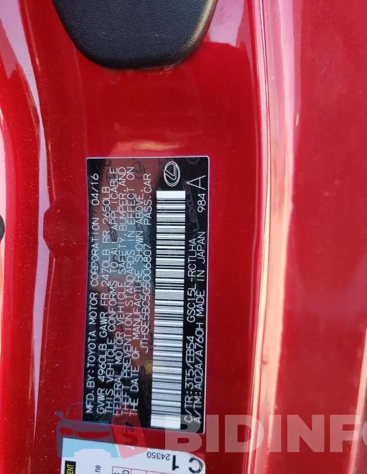 JTHSE5BC5G5006807 Photo# 12