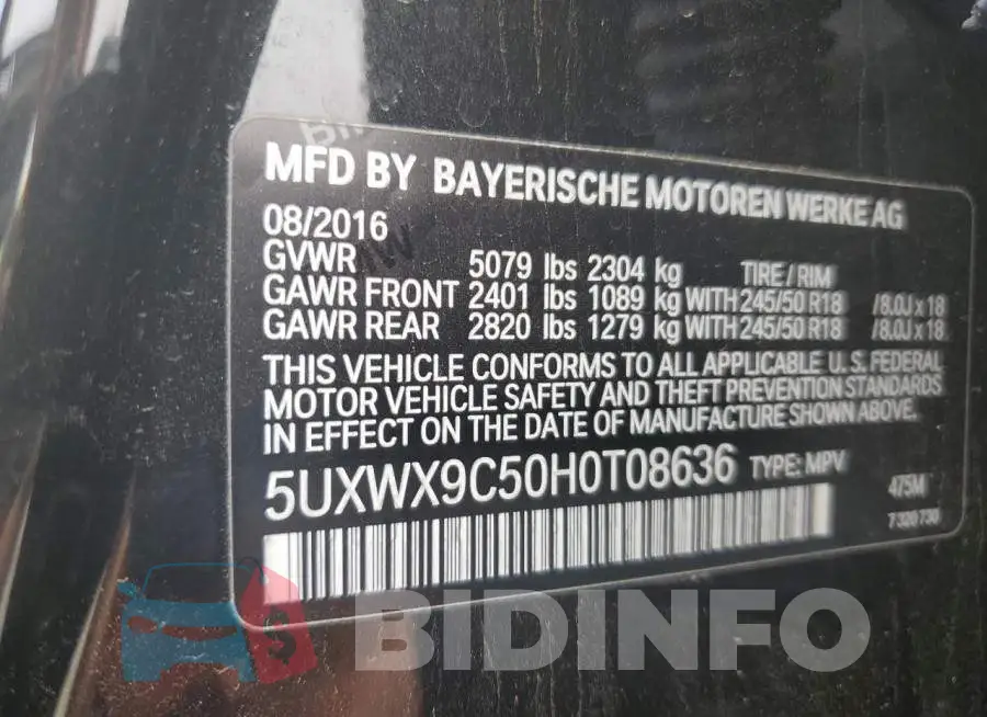 5UXWX9C50H0T08636 Photo# 12