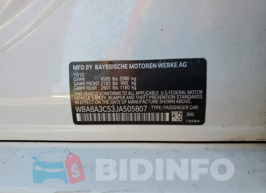 WBA8A3C53JA505807 Photo# 13
