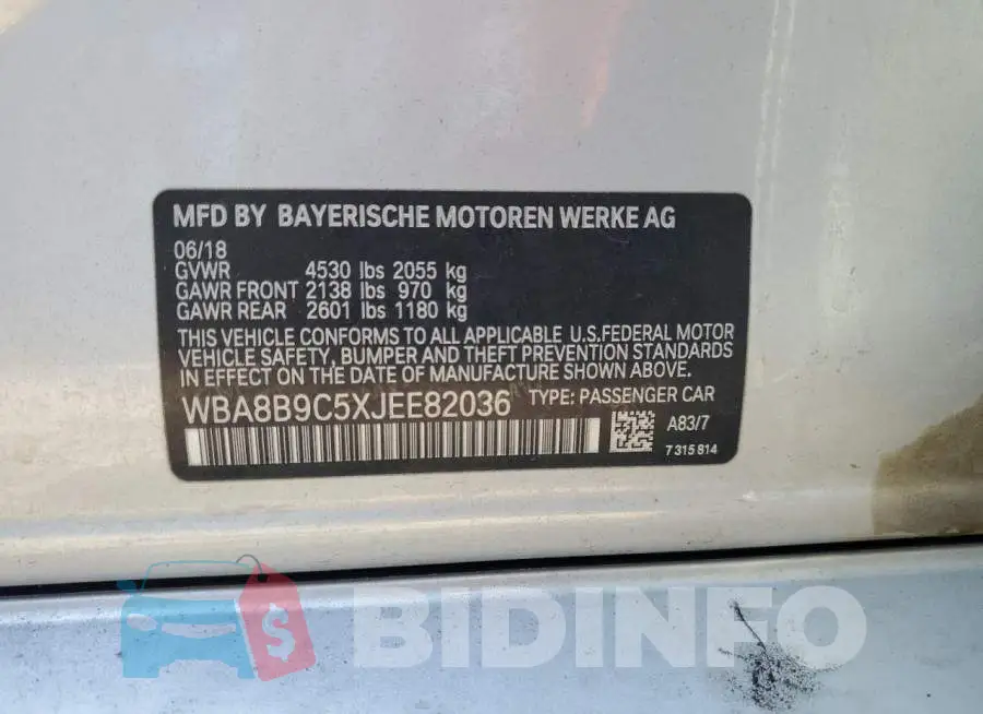 WBA8B9C5XJEE82036 Photo# 12