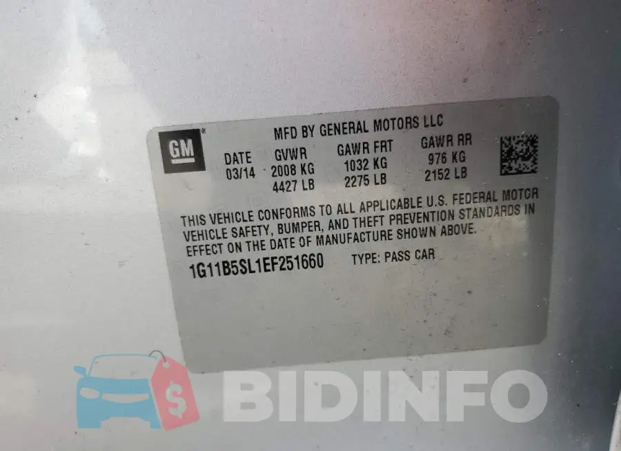 1G11B5SL1EF251660 Photo# 13