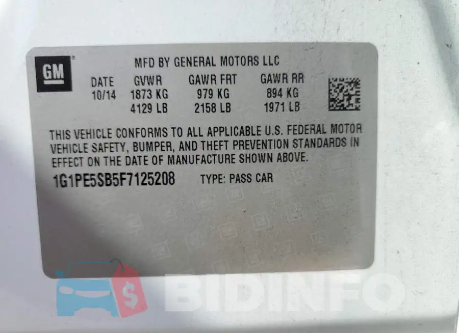 1G1PE5SB5F7125208 Photo# 12