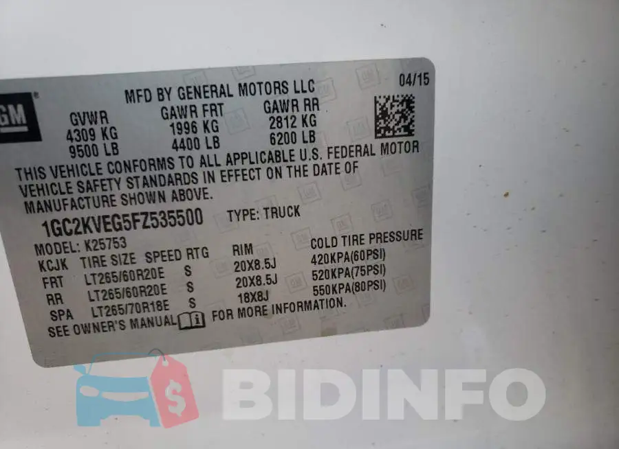 1GC2KVEG5FZ535500 Photo# 12
