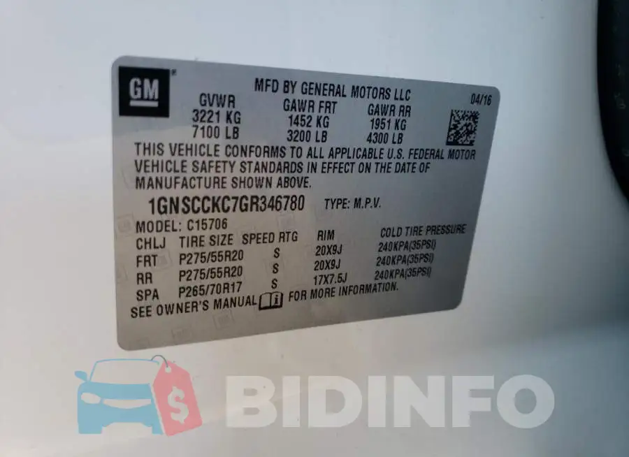 1GNSCCKC7GR346780 Photo# 12