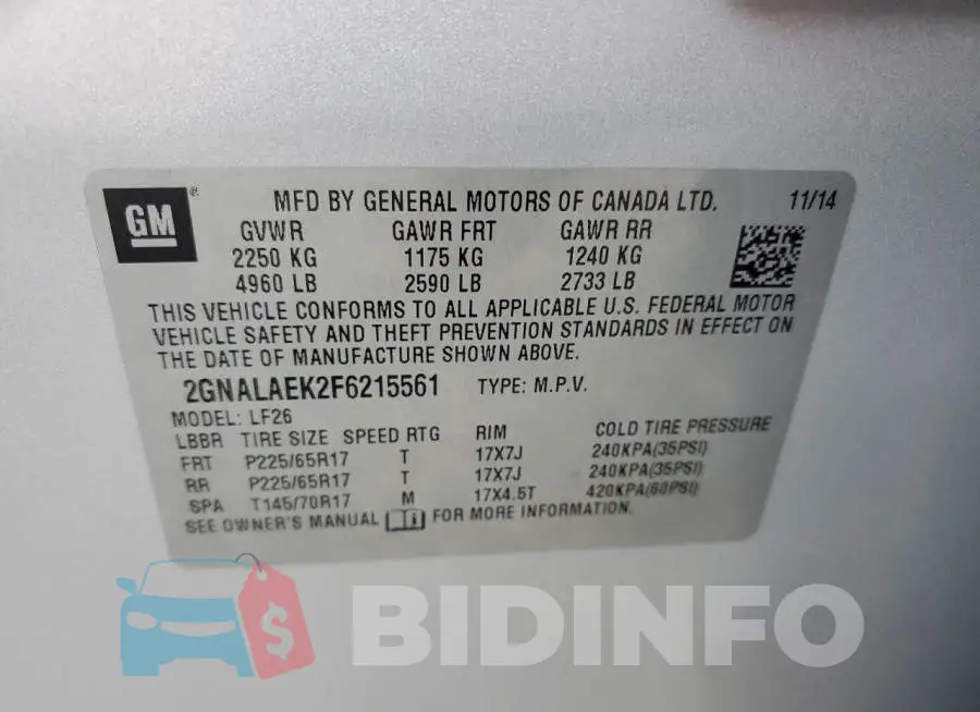 2GNALAEK2F6215561 Photo# 12