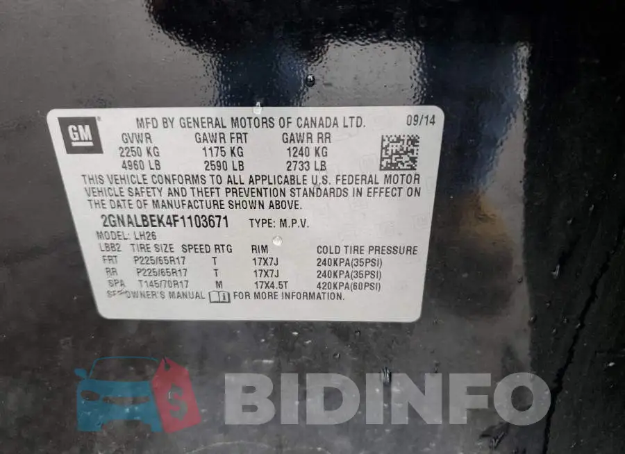 2GNALBEK4F1103671 Photo# 12