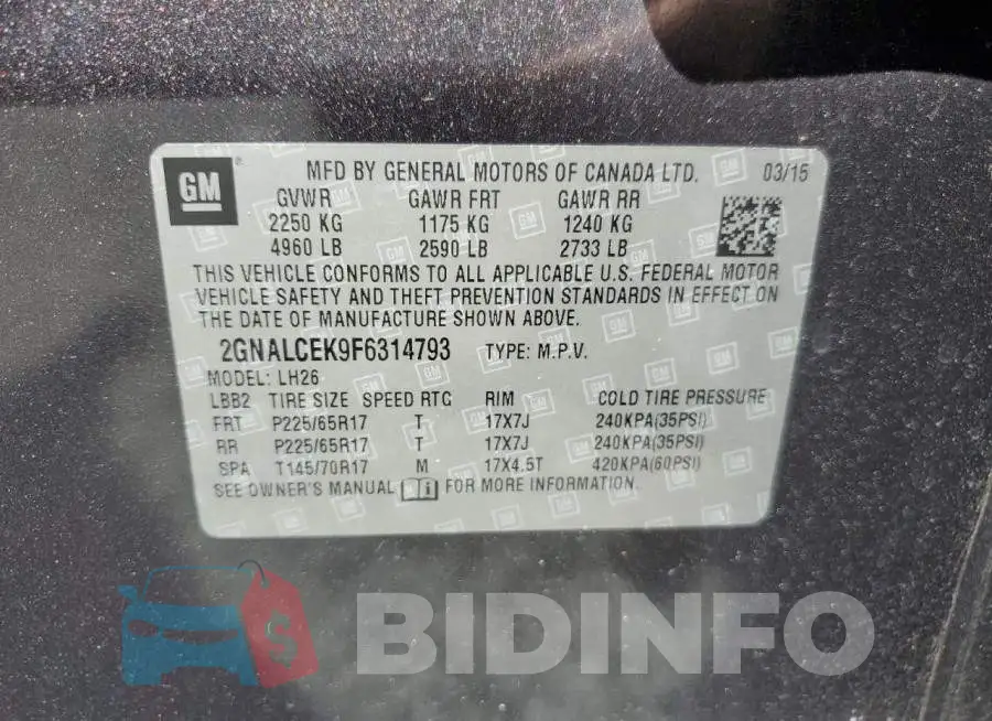2GNALCEK9F6314793 Photo# 12