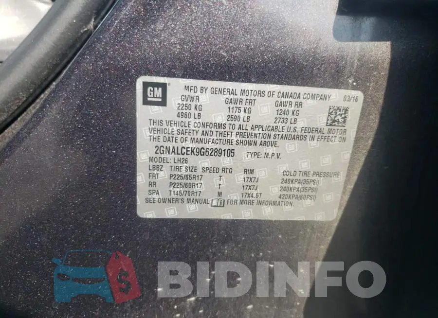 2GNALCEK9G6289105 Photo# 13