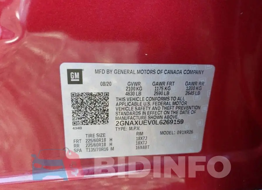 2GNAXUEV0L6269159 Photo# 13