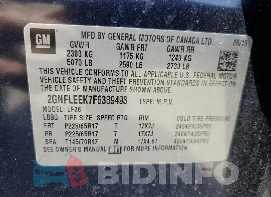 2GNFLEEK7F6389493 Photo# 12