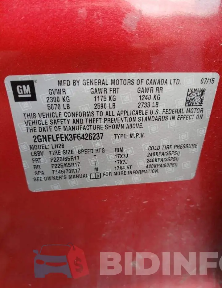 2GNFLFEK3F6426237 Photo# 13