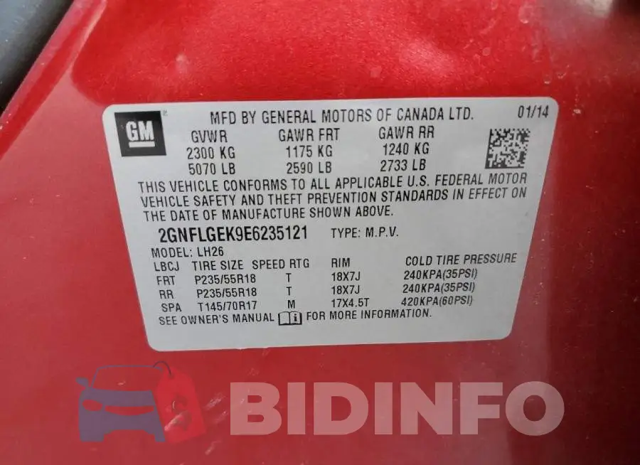 2GNFLGEK9E6235121 Photo# 13