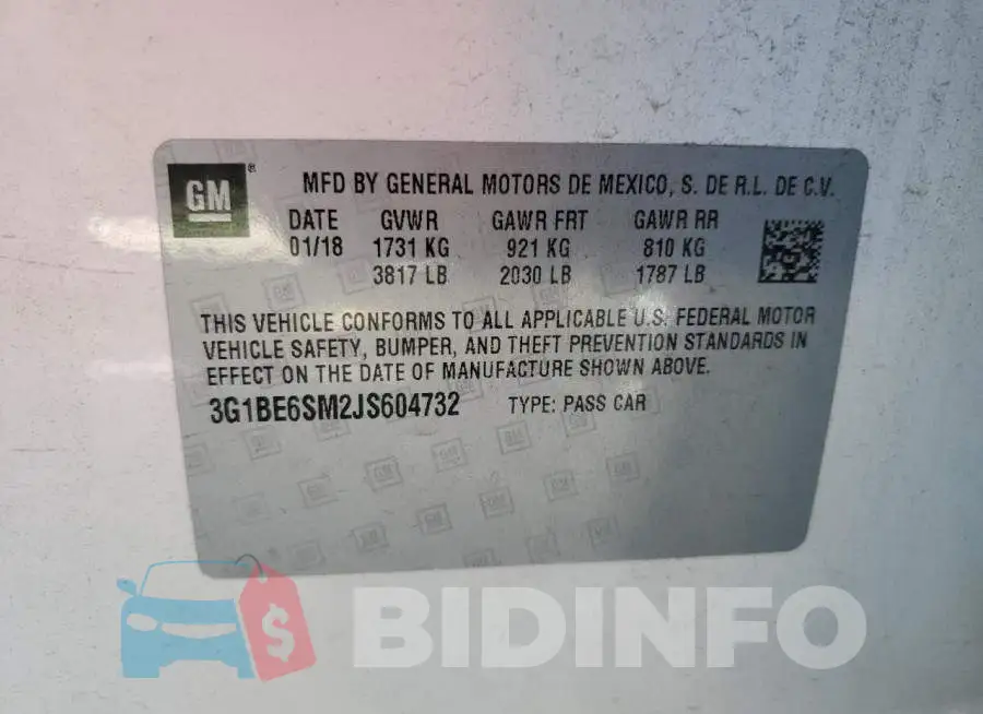 3G1BE6SM2JS604732 Photo# 12