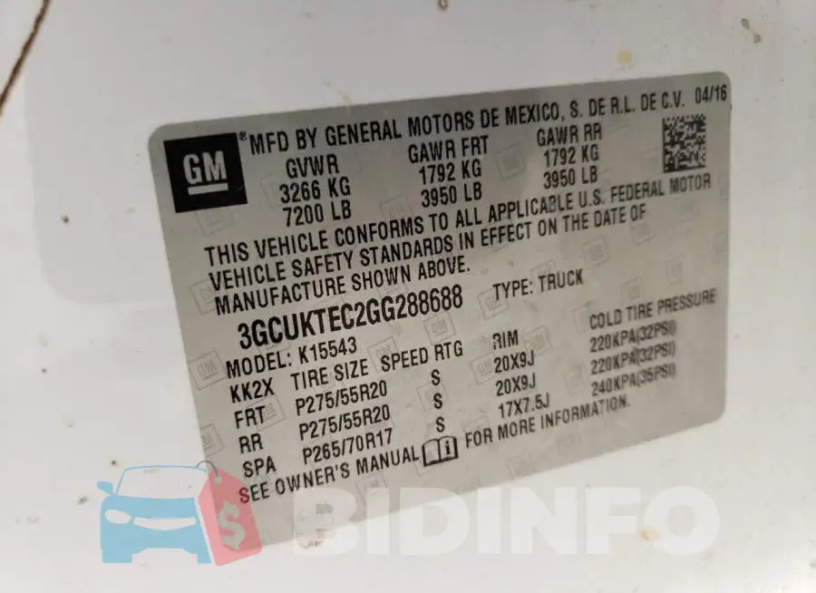 3GCUKTEC2GG288688 Photo# 12