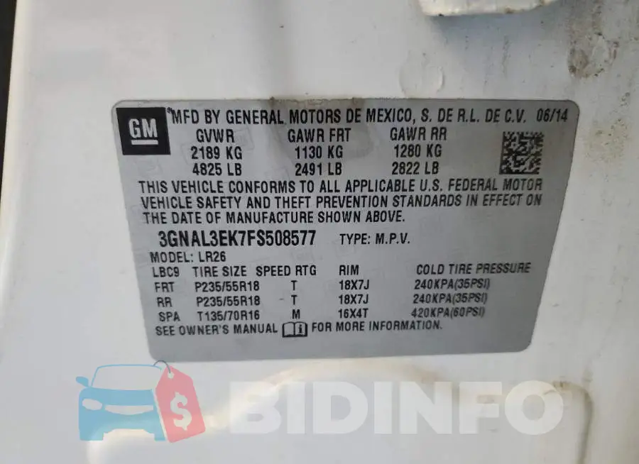 3GNAL3EK7FS508577 Photo# 12