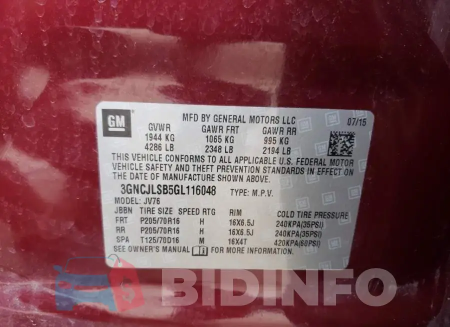 3GNCJLSB5GL116048 Photo# 13