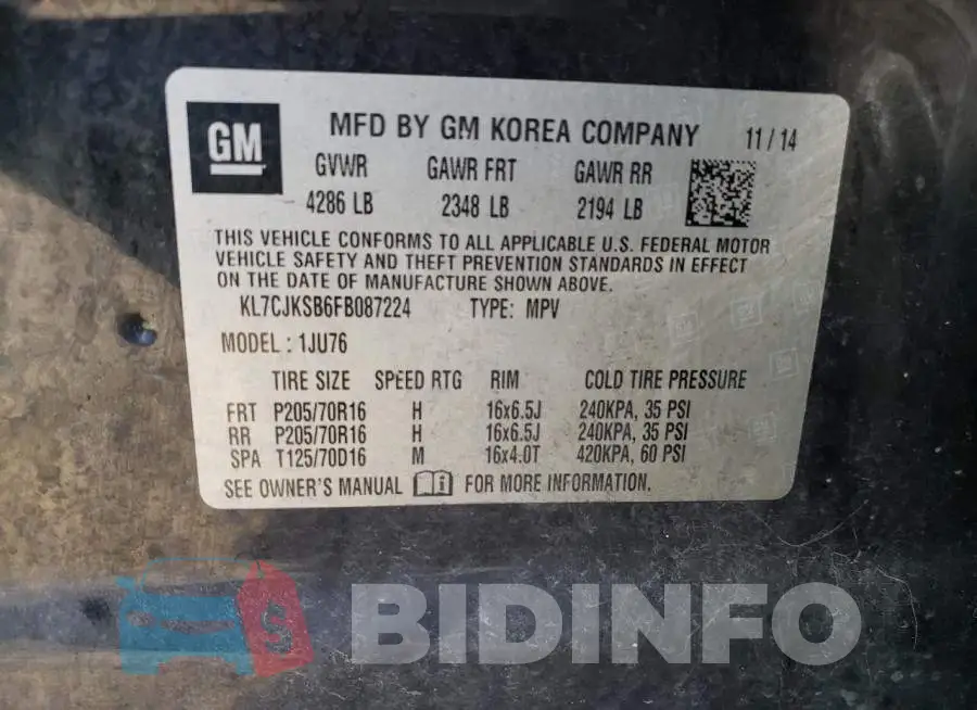 KL7CJKSB6FB087224 Photo# 13