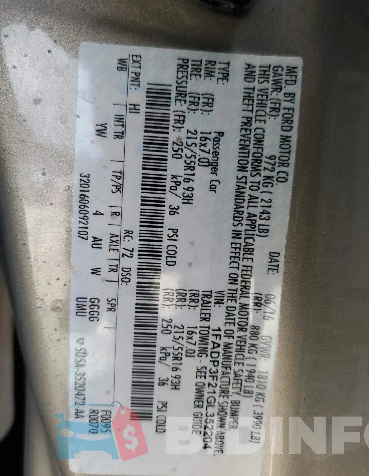 1FADP3F21GL352204 Photo# 12