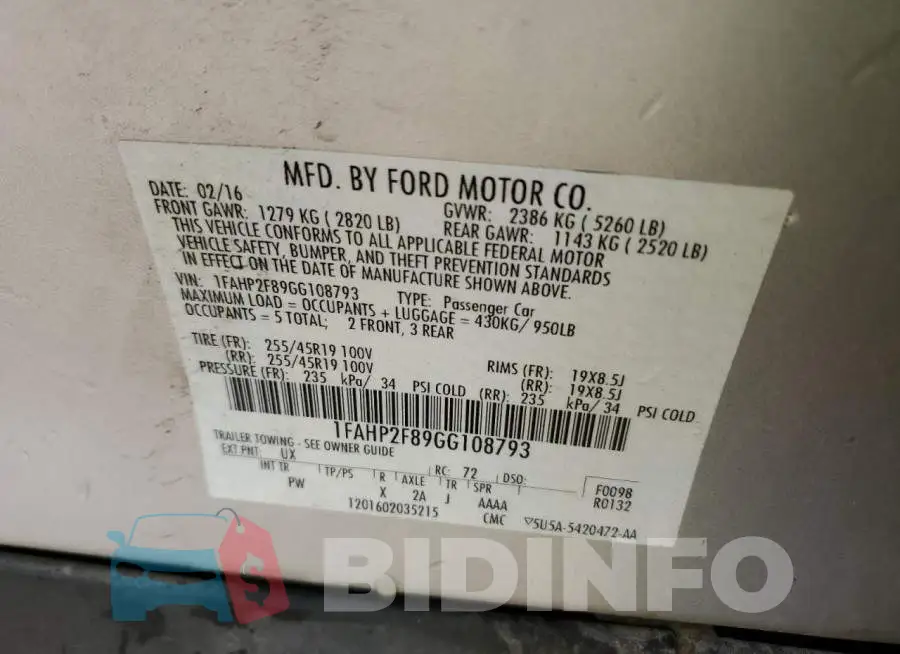 1FAHP2F89GG108793 Photo# 12