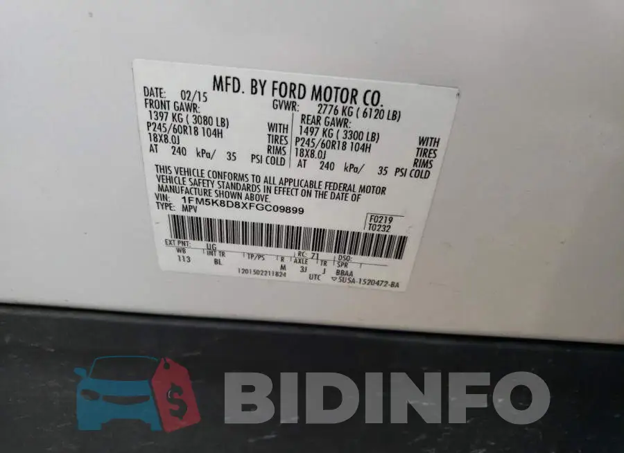 1FM5K8D8XFGC09899 Photo# 13