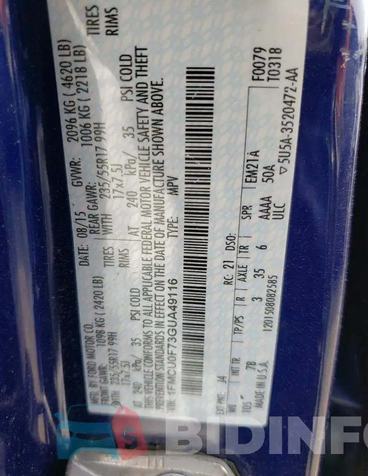 1FMCU0F73GUA49116 Photo# 13